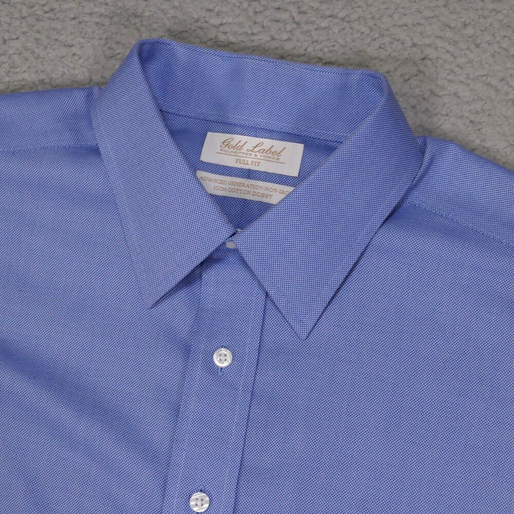 Roundtree Yorke Gold Label Shirt Mens 16 1/2-35 Full Fit Blue Button Long Sleeve